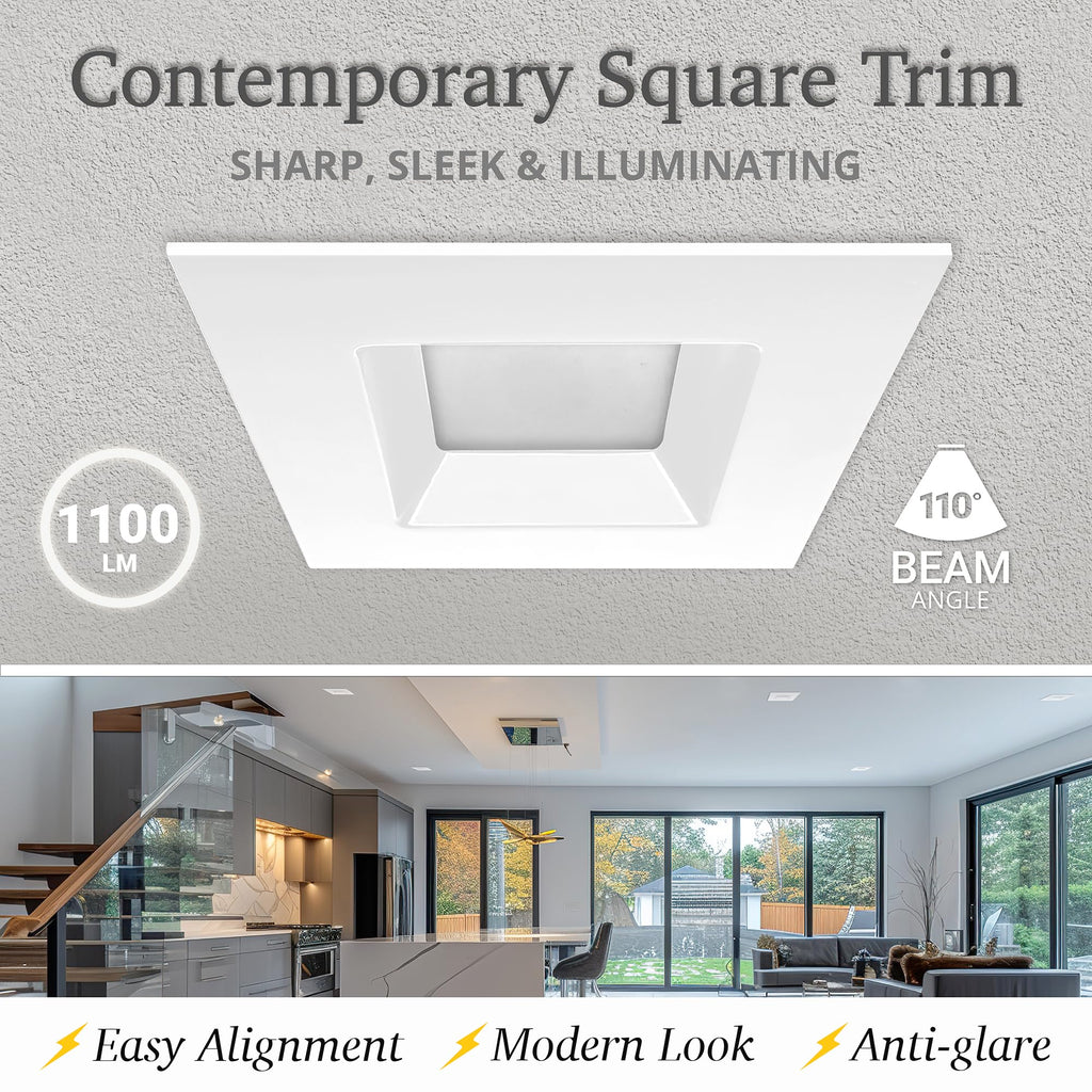 6 Inch Retrofit LED Square Recessed Lighting, CCT 2700-5000K, 4 Pack