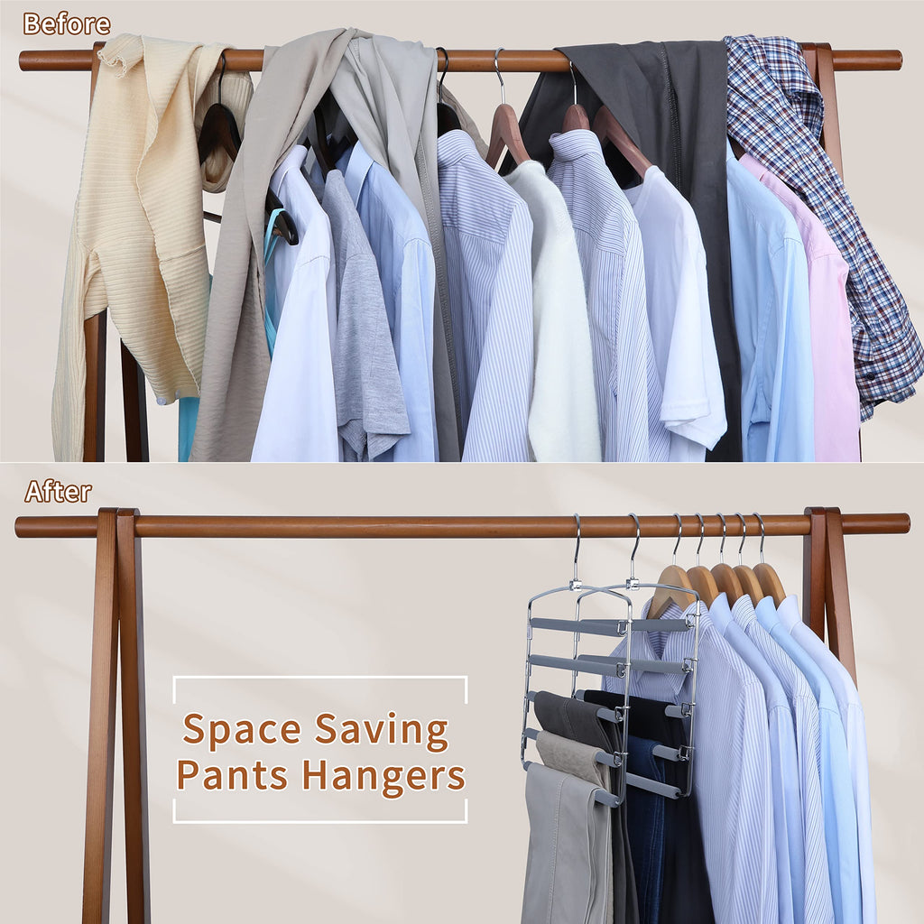 Pants Hangers Space Saving with 5 Tiers Non-Slip Foam Padded