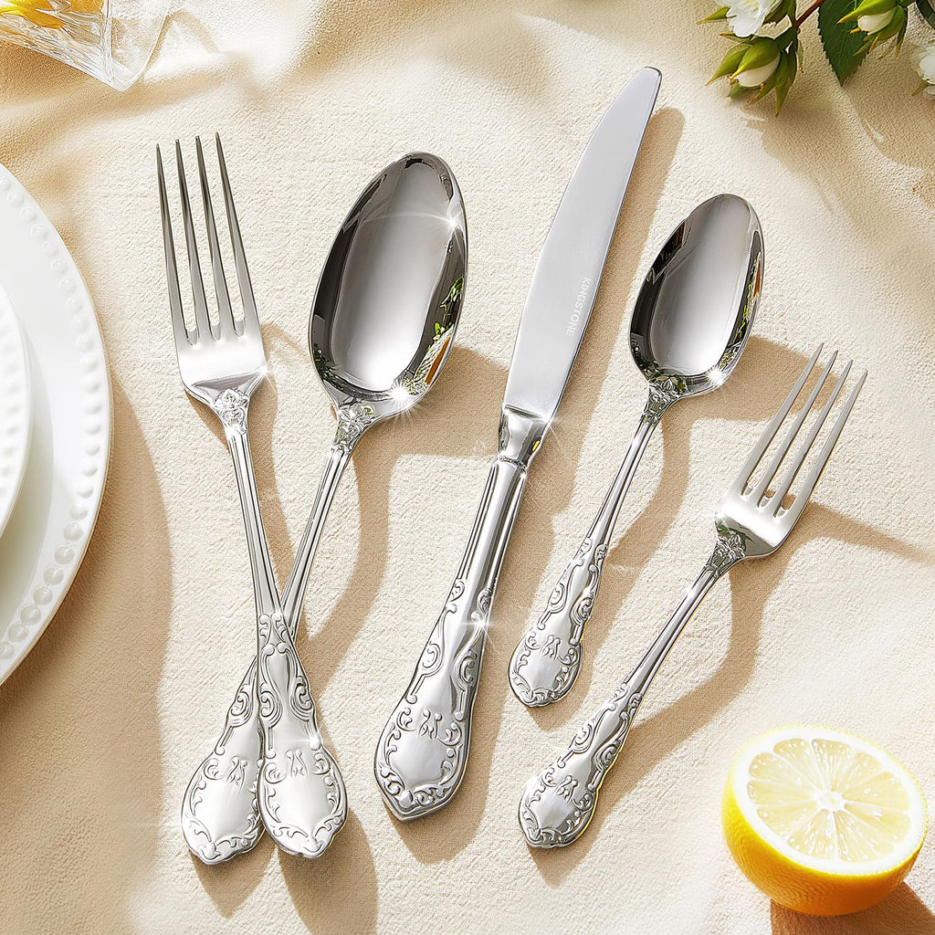 60-Piece Vintage Silverware Set, 18/10 Stainless Steel Flatware