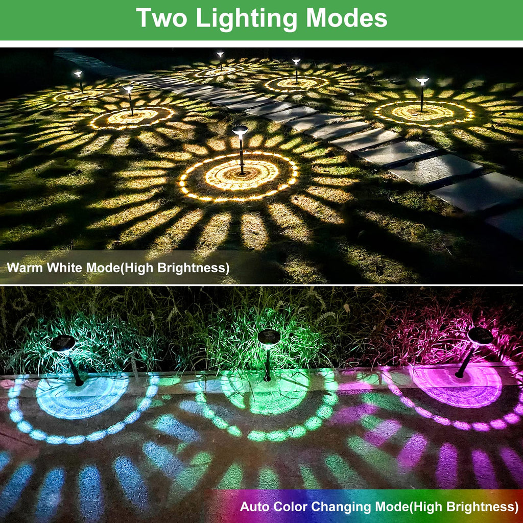 8 Pack Solar Pathway Lights, Multicolor & Warm White LED, IP67 Waterproof, Outdoor Garden Yard Lawn Landscape