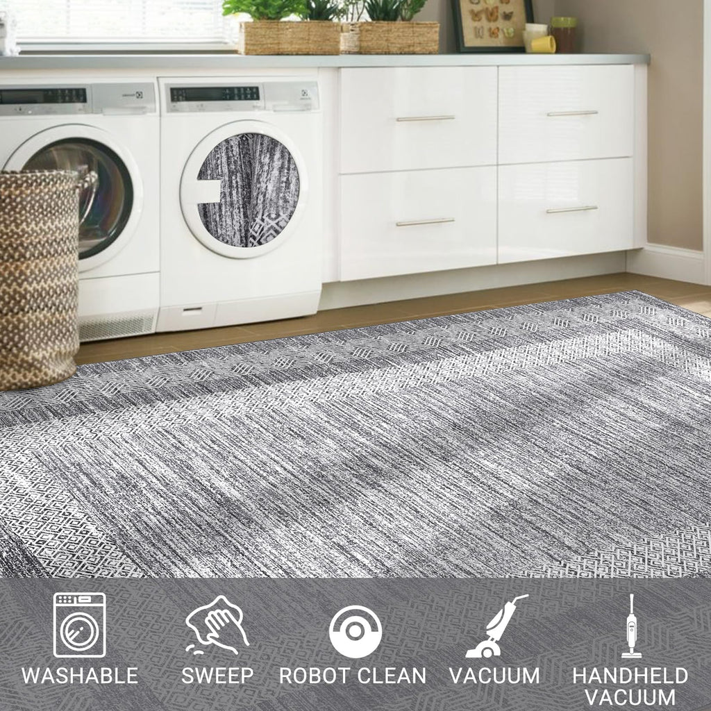 Area Rug 5x7 Distressed Bordered Washable Non Slip Floor Carpet
