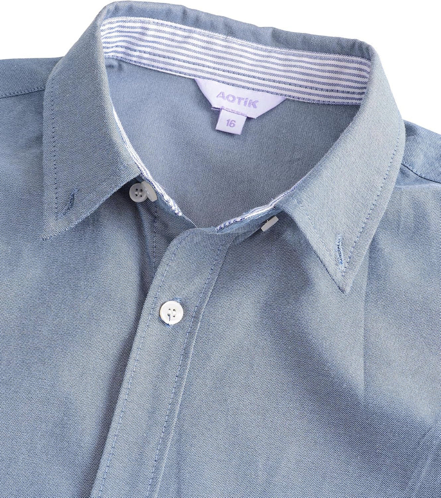 Boys Oxford Dress Shirts Formal Long Sleeve Button Down Shirts