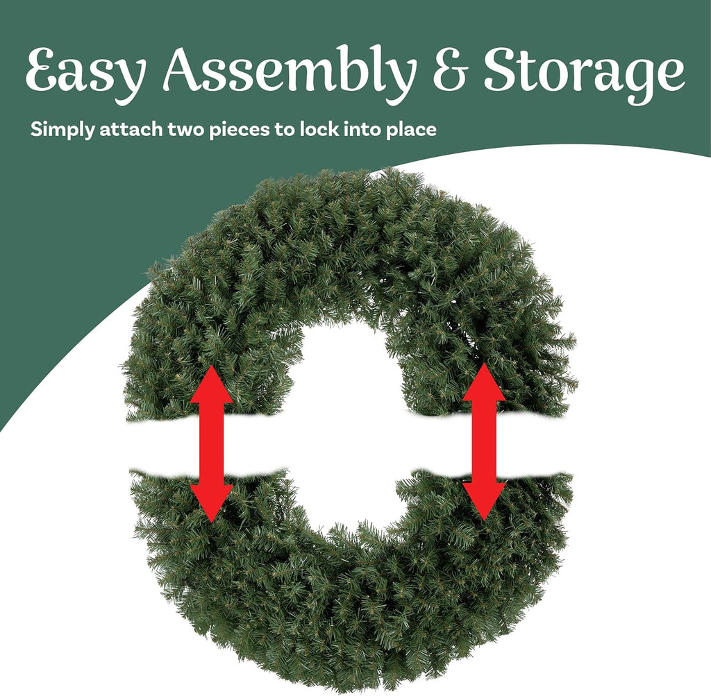 Indoor/Outdoor Prelit Large Christmas Wreath, Green, 48"