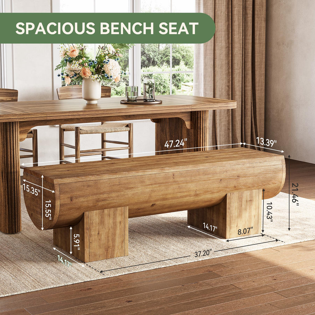 47 Inch Wooden Entryway Bench, Solid Wood End of Bed Bench Seat, Farmhouse Indoor Bench, Brown
