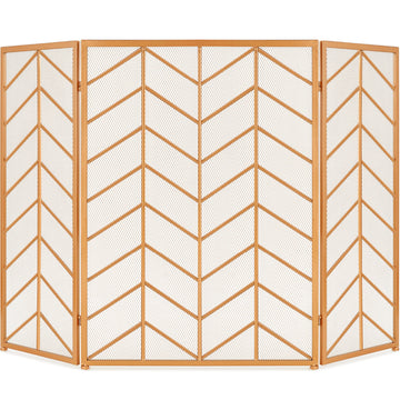 Choice Products 52x31in 3 Panel Chevron Fireplace Screen, Mid Century Modern Wrought Iron Hand Crafted Fire Place