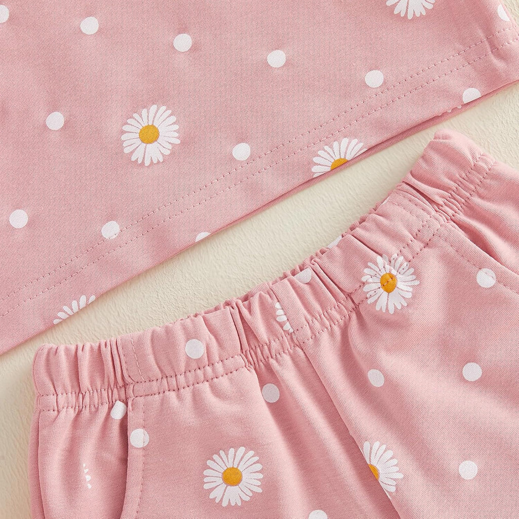 Baby Girl Summer Clothes Short Sleeve Shirt Elastic Waist Shorts Newborn Infant Outfits Cute Daisy Outfit