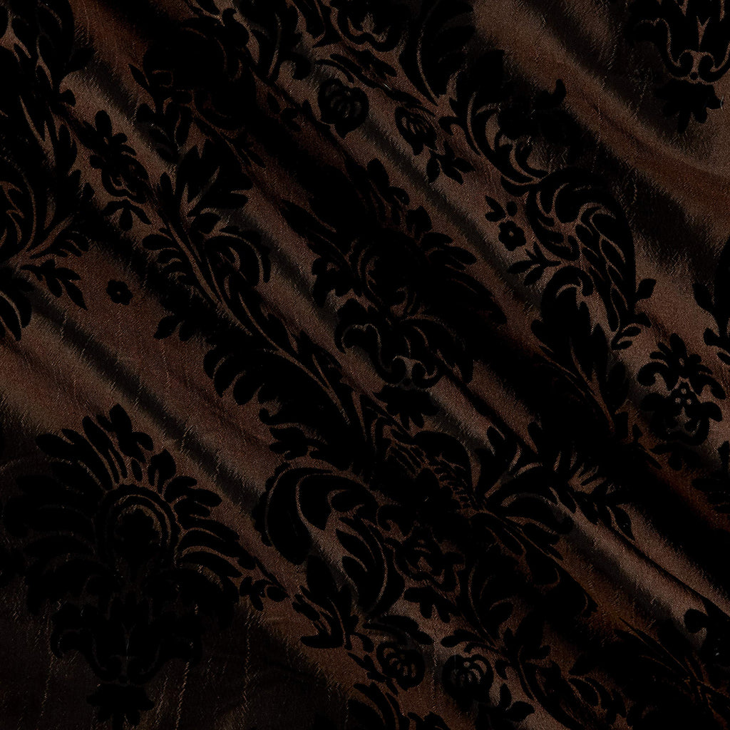 Flocked Damask Taffeta Brown, Fabric by the Yard