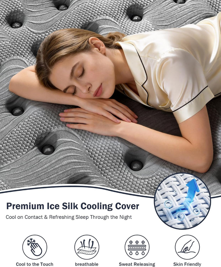 Firm King Size Mattress 14 inch, Cooling Hybrid King Mattress in a Box | Hotel-Collection 5-Zoned Support for Spinal