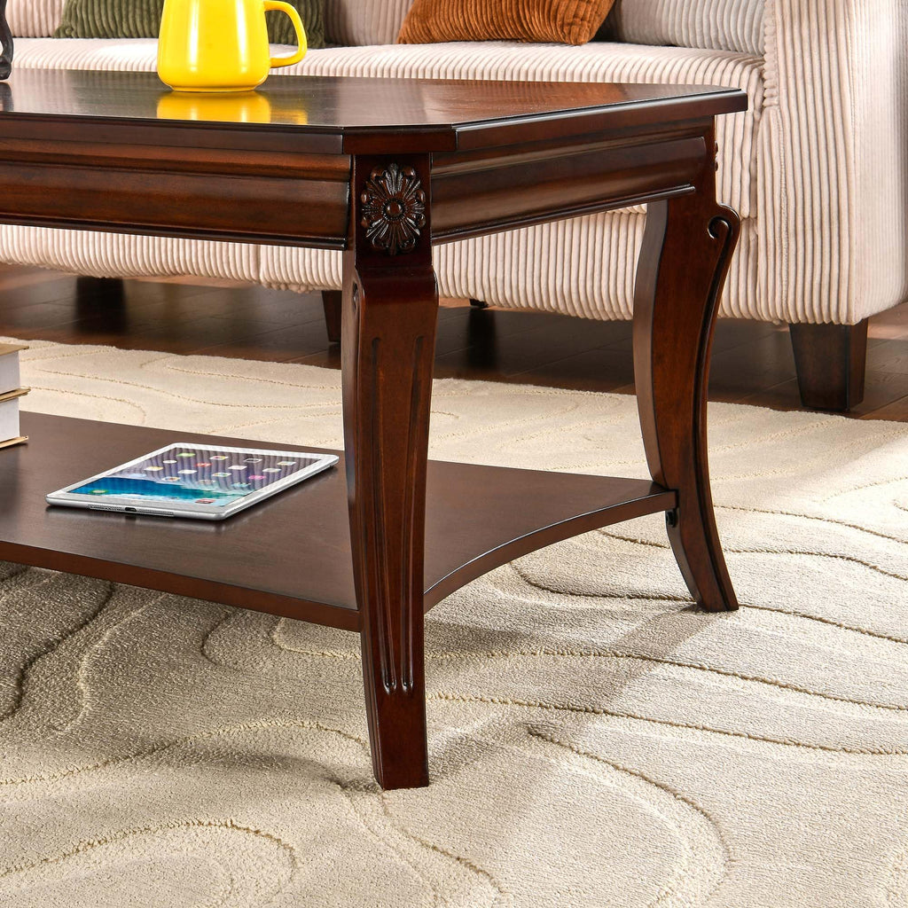 Vintage Wood Coffee Table, 47 inches Rectangular 2-Tier Coffee Tables with Storage Shelf, Traditional Mid Century