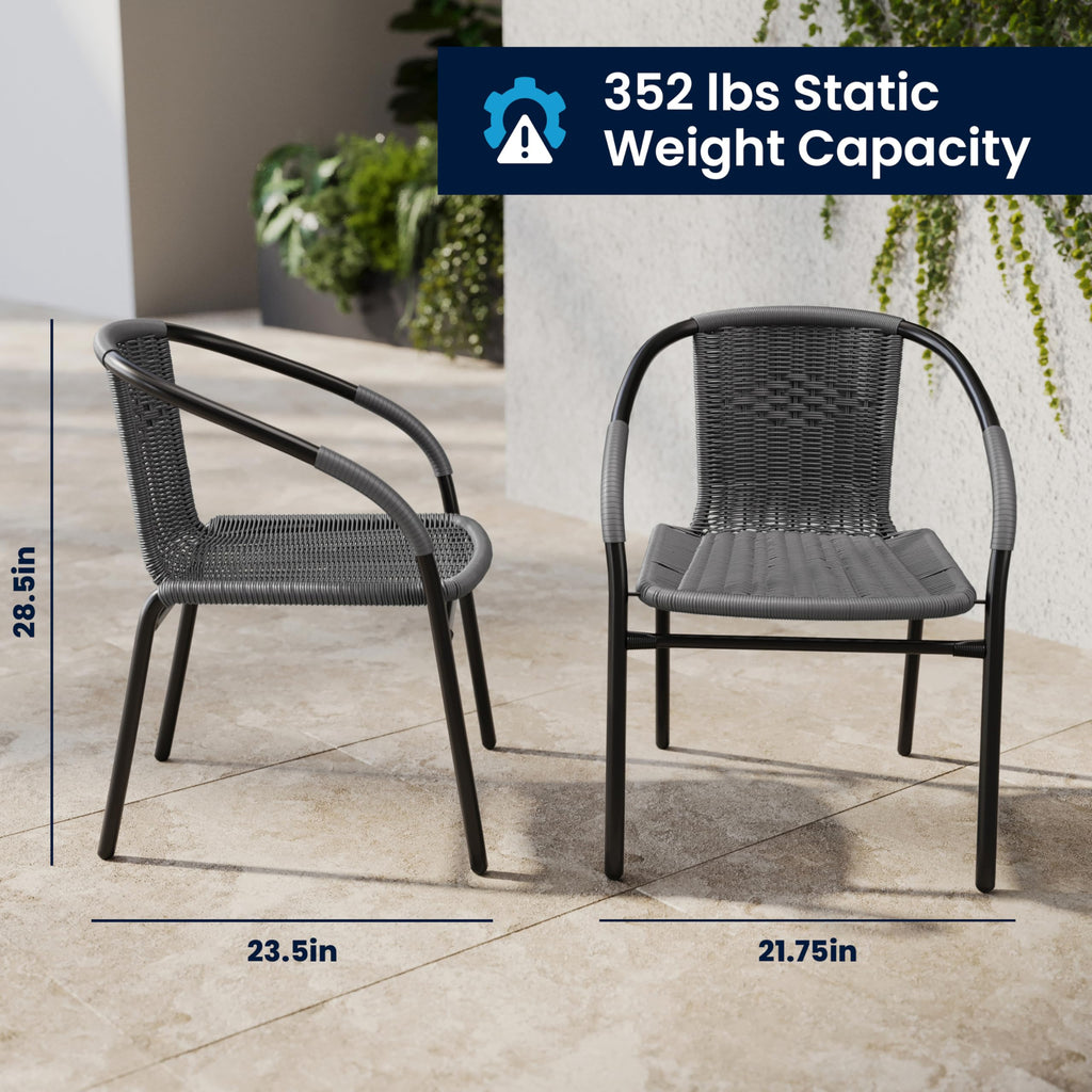 2 Pack Gray Rattan Indoor-Outdoor Restaurant Stack Chair