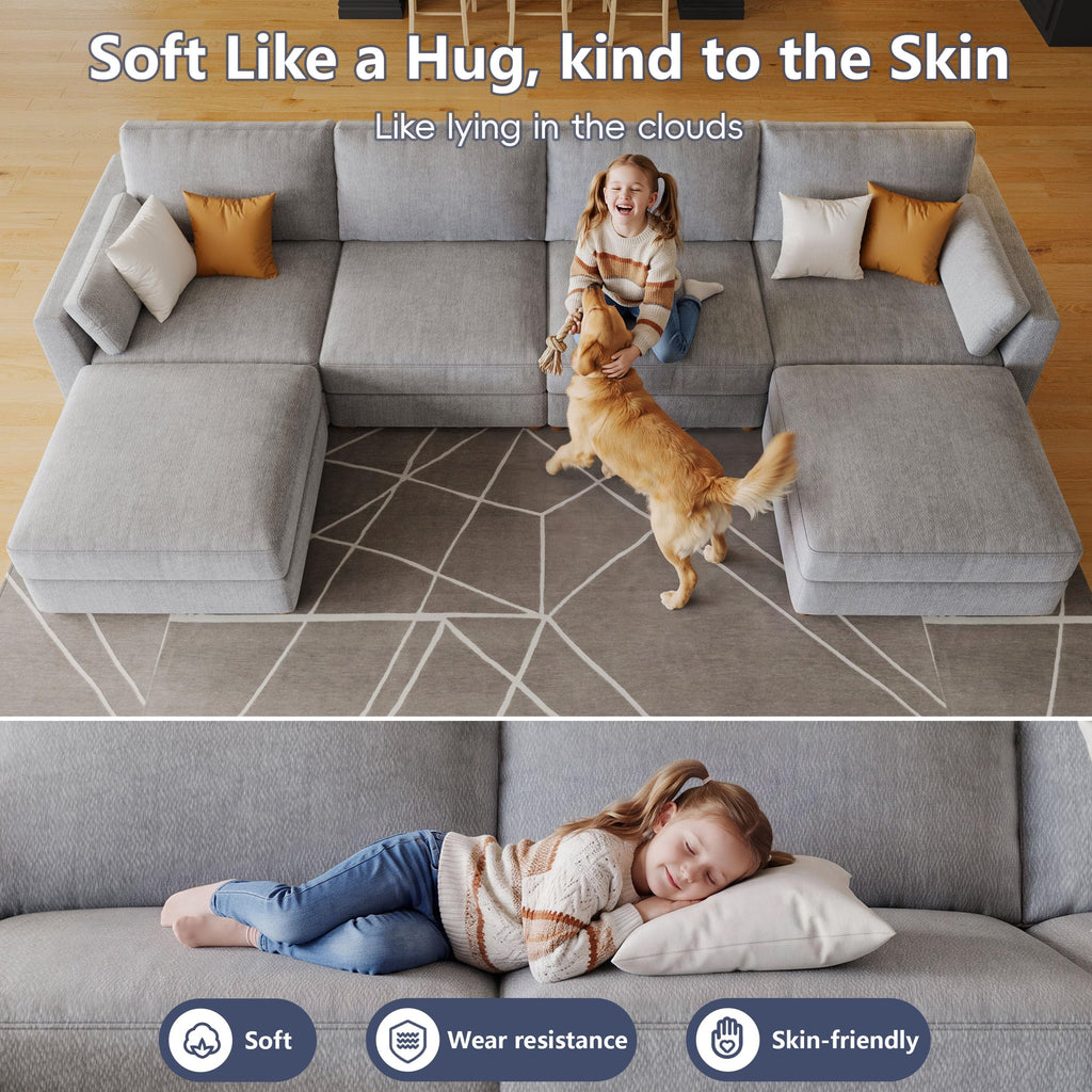 Oversized Modular Sectional Sleeper Sofa Bed Cloud Couches Gray