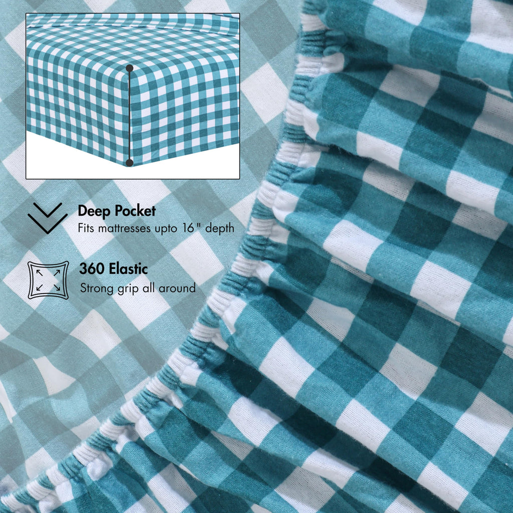 100% Cotton Flannel Sheets Queen Size, 4 PCs, Cabin Plaid