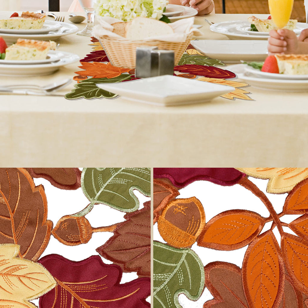 Thanksgiving Runner, Fall Leaf Table Runner for Autumn Home Decorations, Fall Table Centerpieces, Embroidered Cutwork