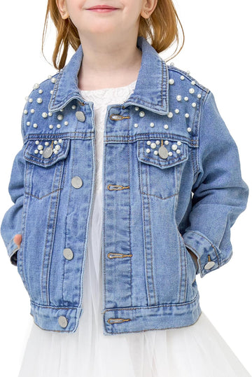 Toddler Girls Denim Jacket Sequin Patchwork Jean Jacket Little Kids Button Down Long Sleeve Jean Coat