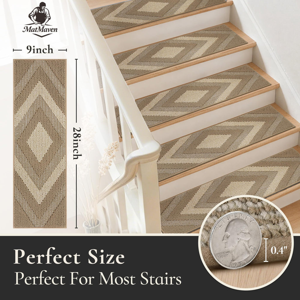 Stair Treads for Wooden Steps Indoor, 14 Pack 9"x28", Beige