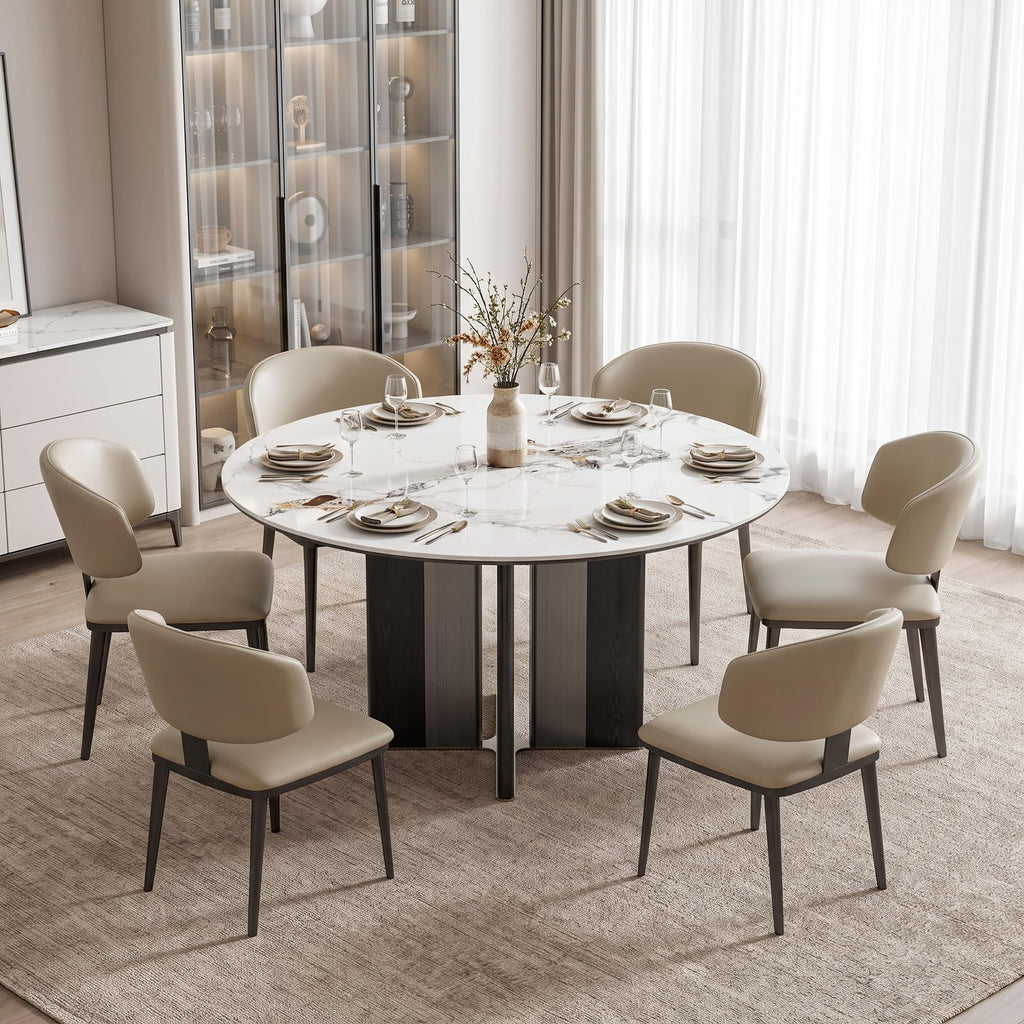 53 Inch White Sintered Stone Round Dining Table X Base