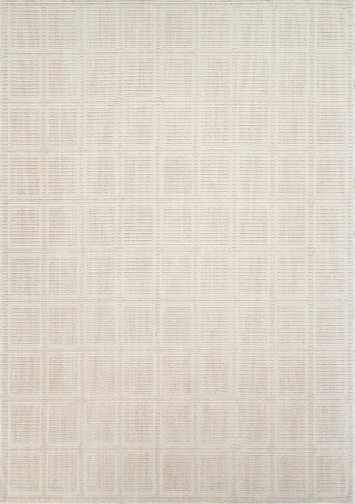 Beige Area Rug - Burke Collection - Checkered Grid Pattern - Easy to Clean - Durable, or Office, Pet &