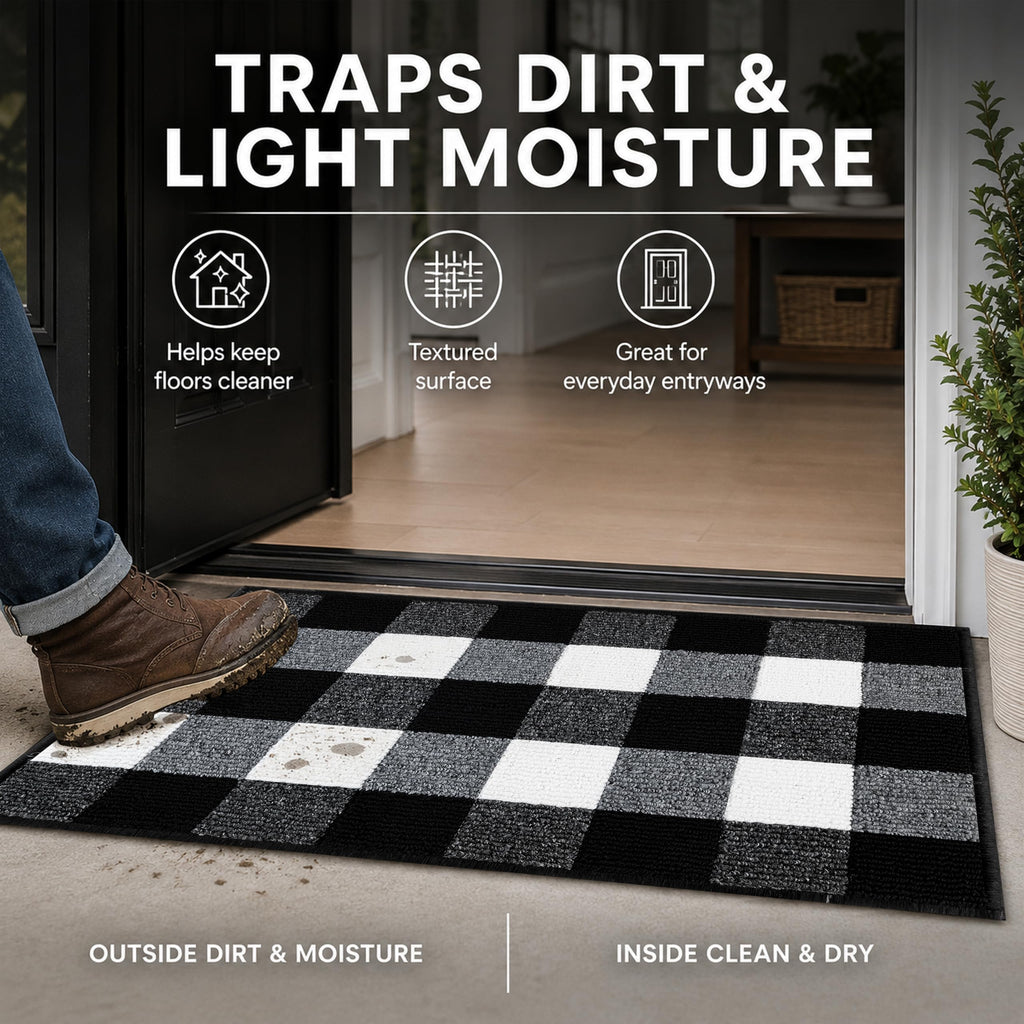 Fall Decor Buffalo Plaid Outdoor Rug 24" x 36", Non-Slip Black and White Checkered Door Mat, Machine Washable