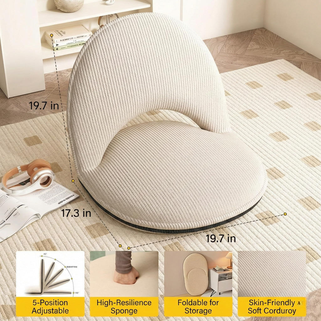 Foldable White Adjustable Floor Chairs with Back Support, Tatami Style Folding Floor Chair, Bay Window, Balcony