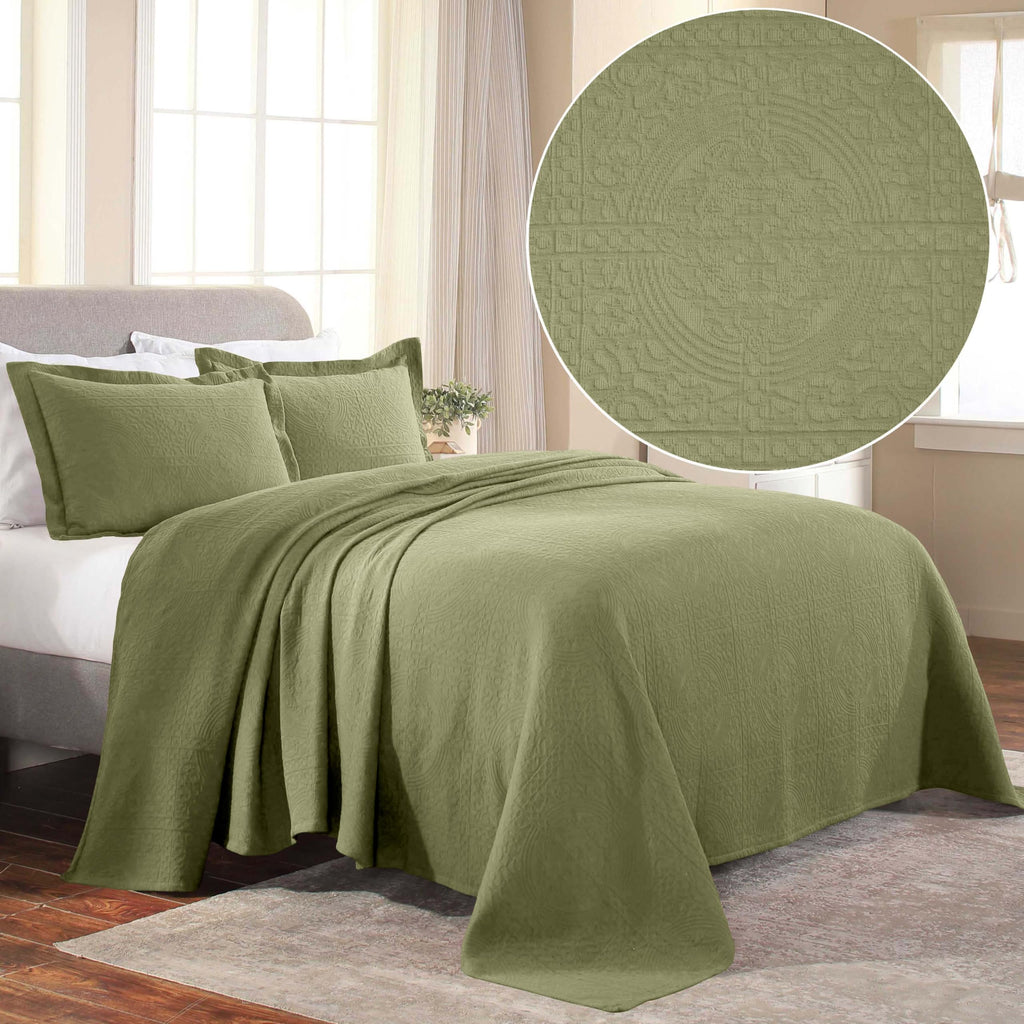 Cotton Bedspread, Jacquard Woven Matelasse Bedding Twin, Sage