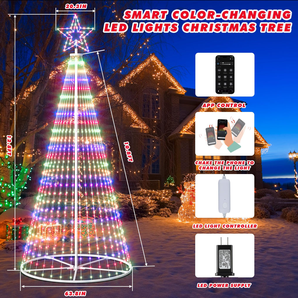 Outdoor Christmas Tree, 12 ft Prelit Christmas Tree, Smart Cone Outside Christmas Trees Light Show, App Control with