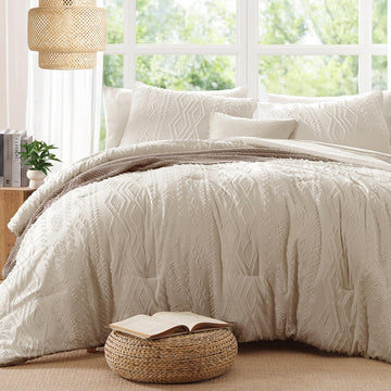 Comforter Set Beige Tufted Bedding Sets Farmhouse 7 Pieces