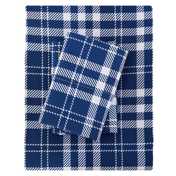 Plaid 100% Cotton Sheets, Navy Blue Checkered