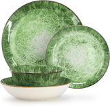 Oceanus 16 Piece Round Shape Porcelain Double Bowl Dinnerware Set, Tableware Set, Table Setting- Service for 4 (Green)