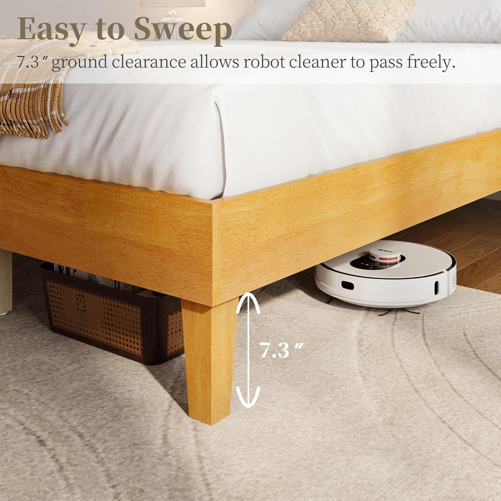 Solid Wood Platform Bed Frame Low-Profile Natural Wood