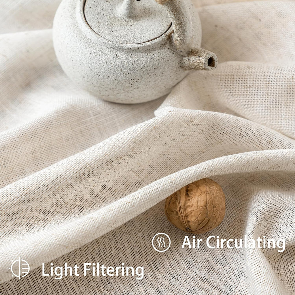Extra Wide Pinch Pleated Curtains 84 Inch Length Natural Linen Semi Sheer Pleated Drapes with Hooks Light Filtering
