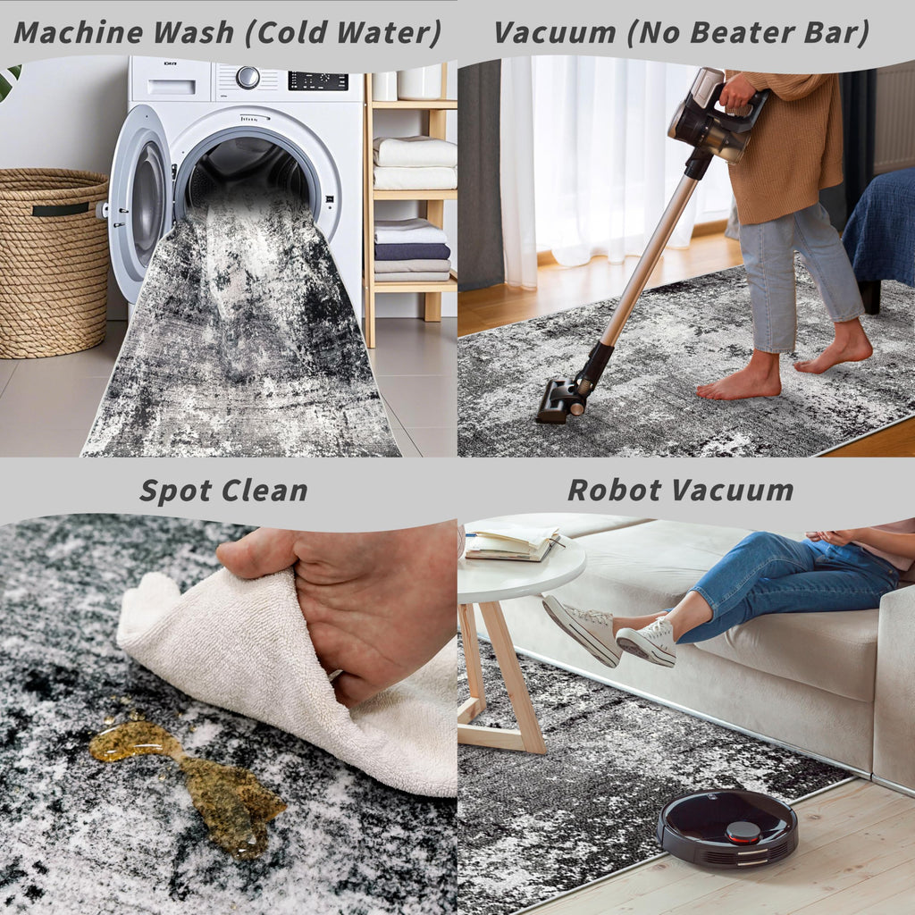 3x12 ft Long Hallway Runner Rug Non-Slip Washable Carpet Runner Entryway Bathroom Modern Abstract Neutral Low-Pile