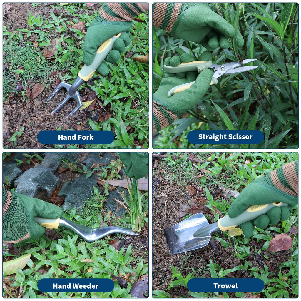 Green Garden Tools Set 12-Piece, Gardening Gifts for Women Men