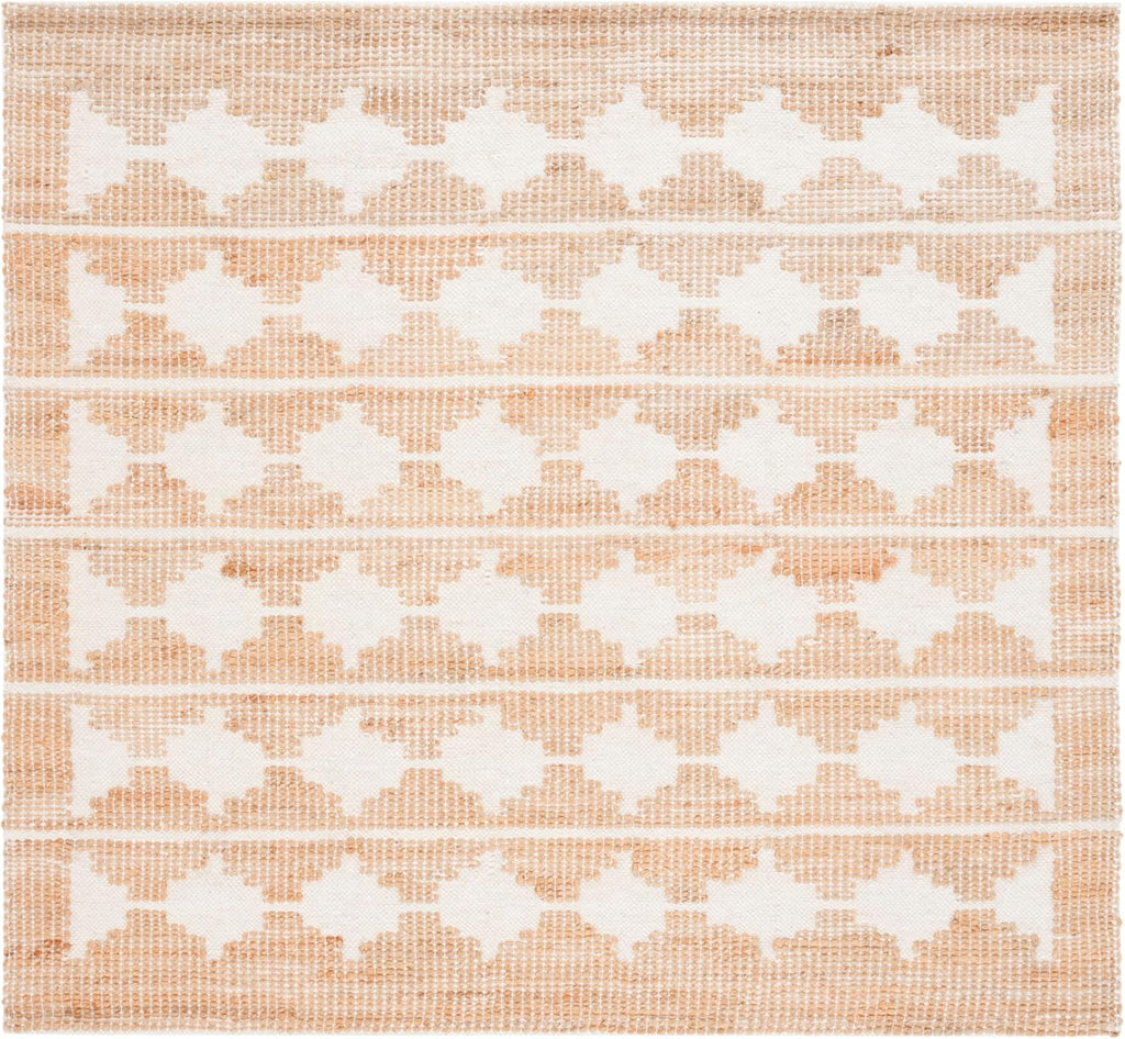 Natural Fiber Collection Area Rug - 6' Square, Ivory & Natural, Handmade Farmhouse Jute & Wool, Ideal for High
