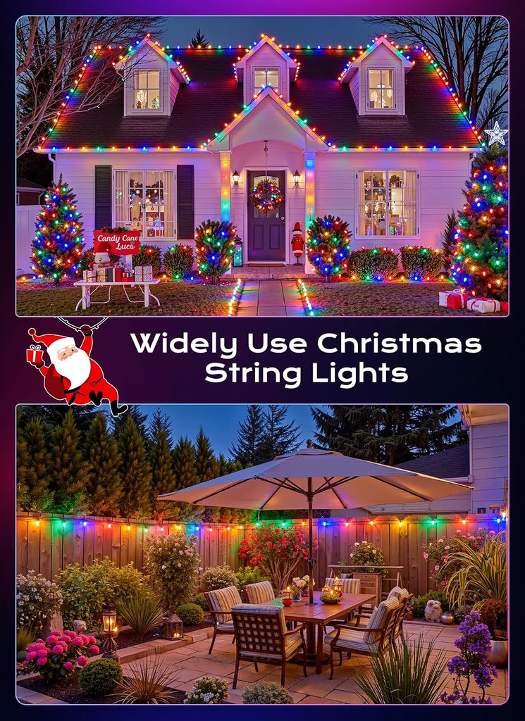 C9 LED Christmas Lights Outdoor Multicolor, 50 FT 50 LED Green Wire