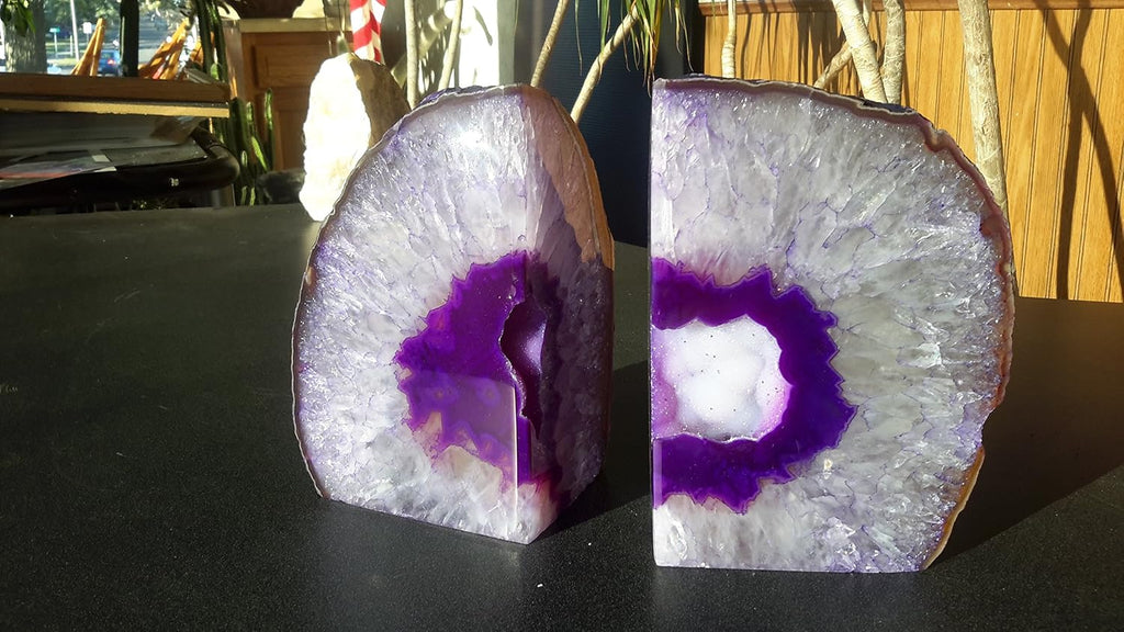 Purple Agate Quartz Geode Book Ends - Made from the Finest Grade Brazilian Agate
