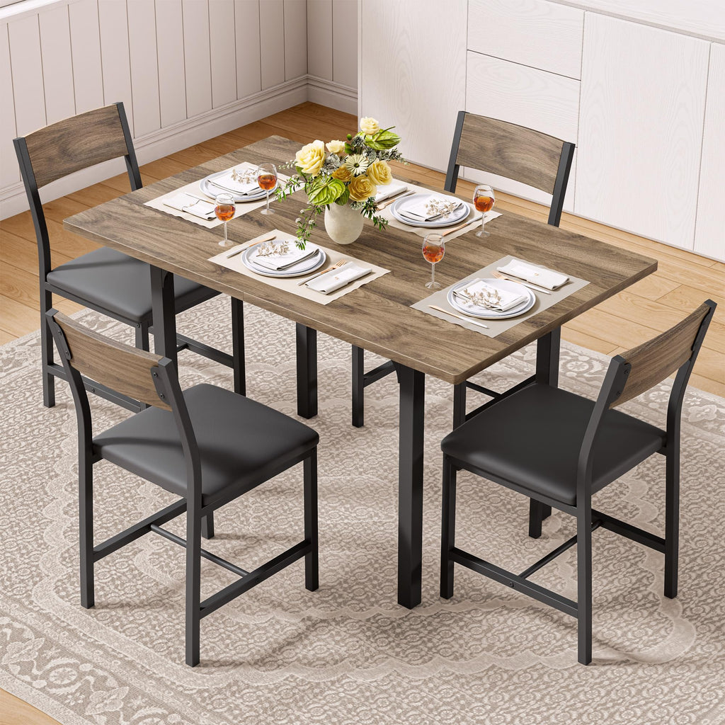 Dining Table Set for 4, Extendable Kitchen Table Chairs Set of 4