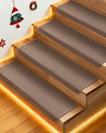 Bullnose Stair Treads for Wooden Steps: Non Slip Peel and Stick Carpet Stair Protectors Indoor Stair Mat Runner 9.5''