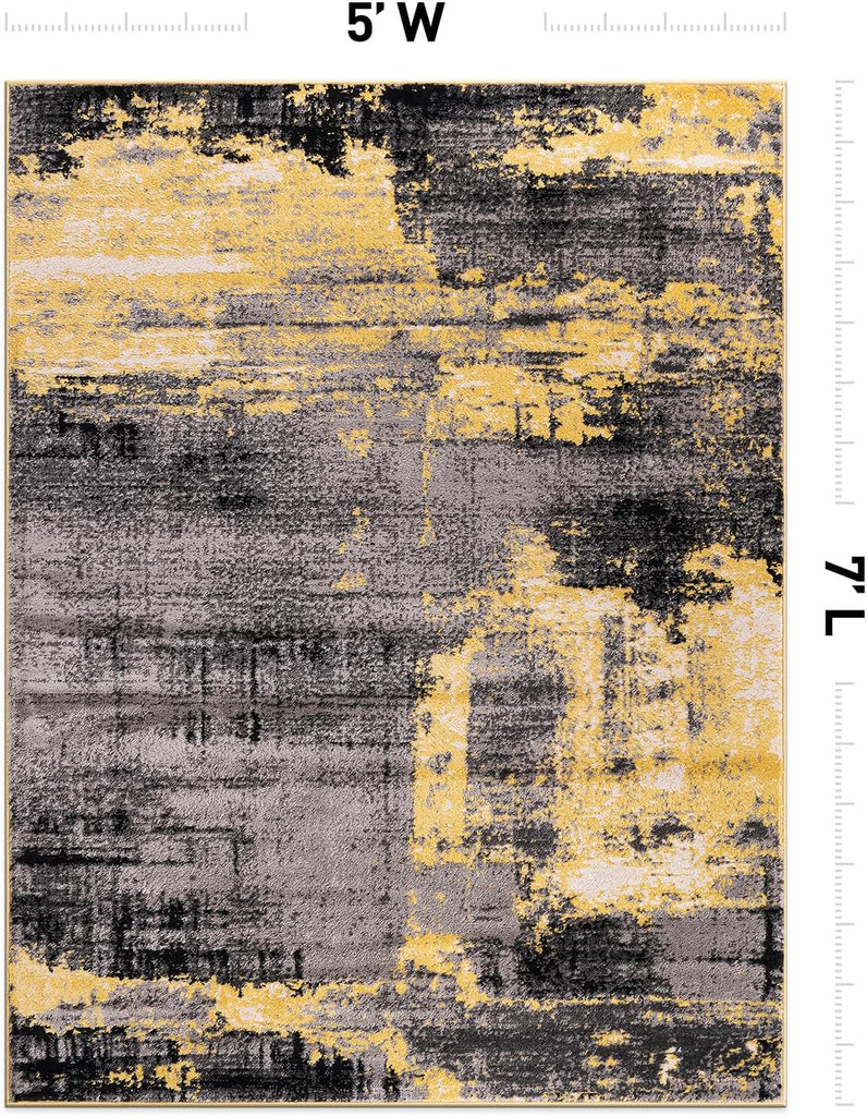 5x7 Modern Abstract Design Non Shedding Soft Ideal for Living Room,Bedroom,Kitchen Area Rug 5' x 7' Yellow