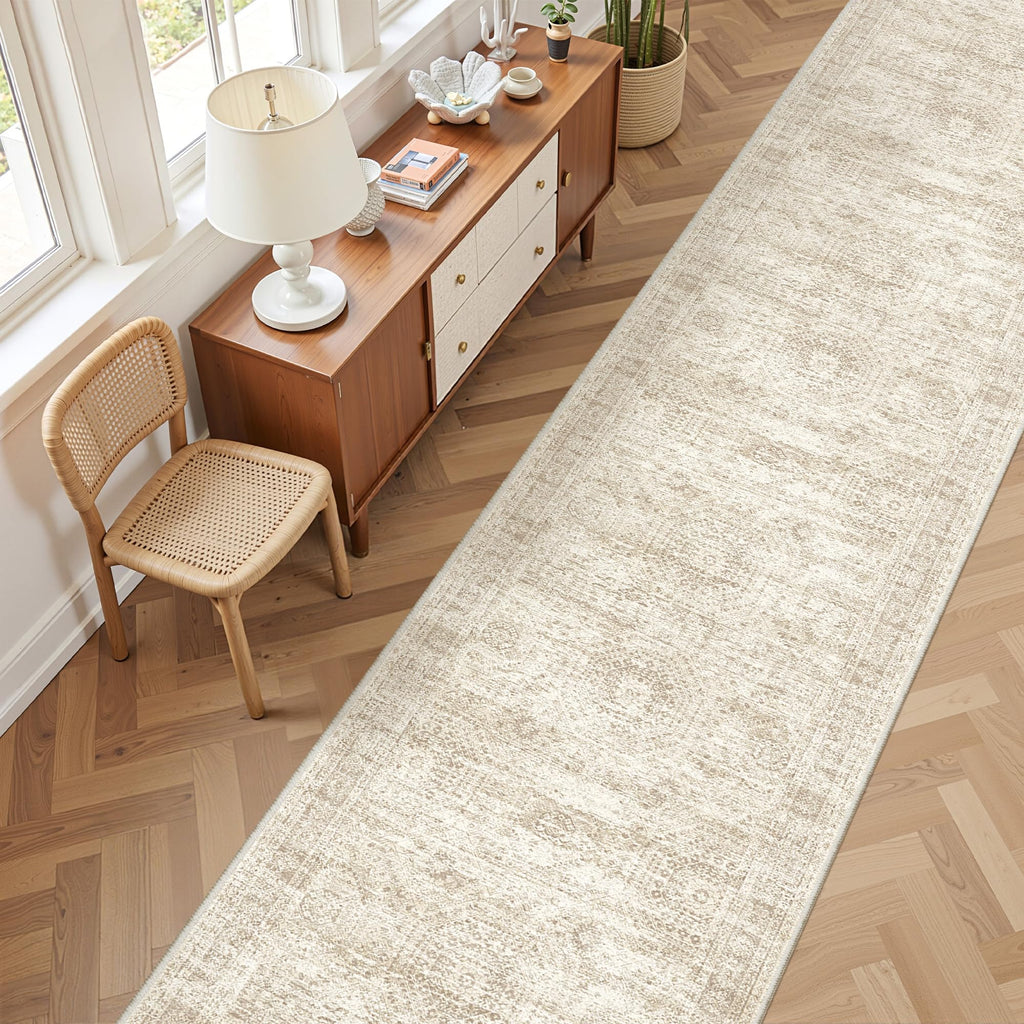 2'6 x 16' Runner Rug Non Slip, Washable Kitchen Rugs, Beige