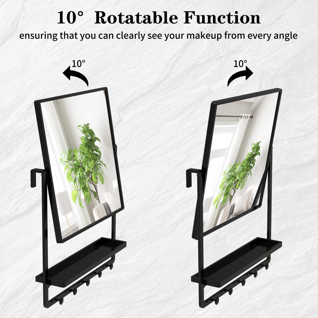 Wall Mirror with Shelf and Hooks 29.5" x 21.7" Bathroom Mirror