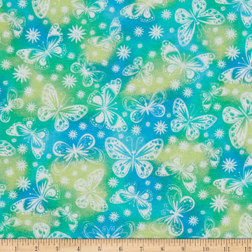 Comfy Flannel Butterflies Blue, Fabric by The Yard