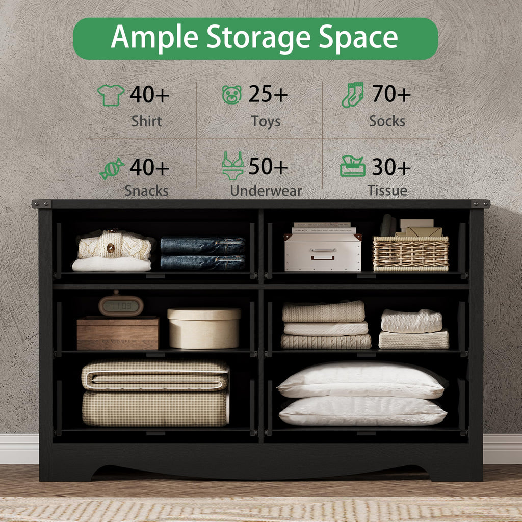 Dresser with 6 Drawers, 48" Wide Wood Chest of Drawers with Deep Drawers & Mental Handle, Modern Dresser TV Stand