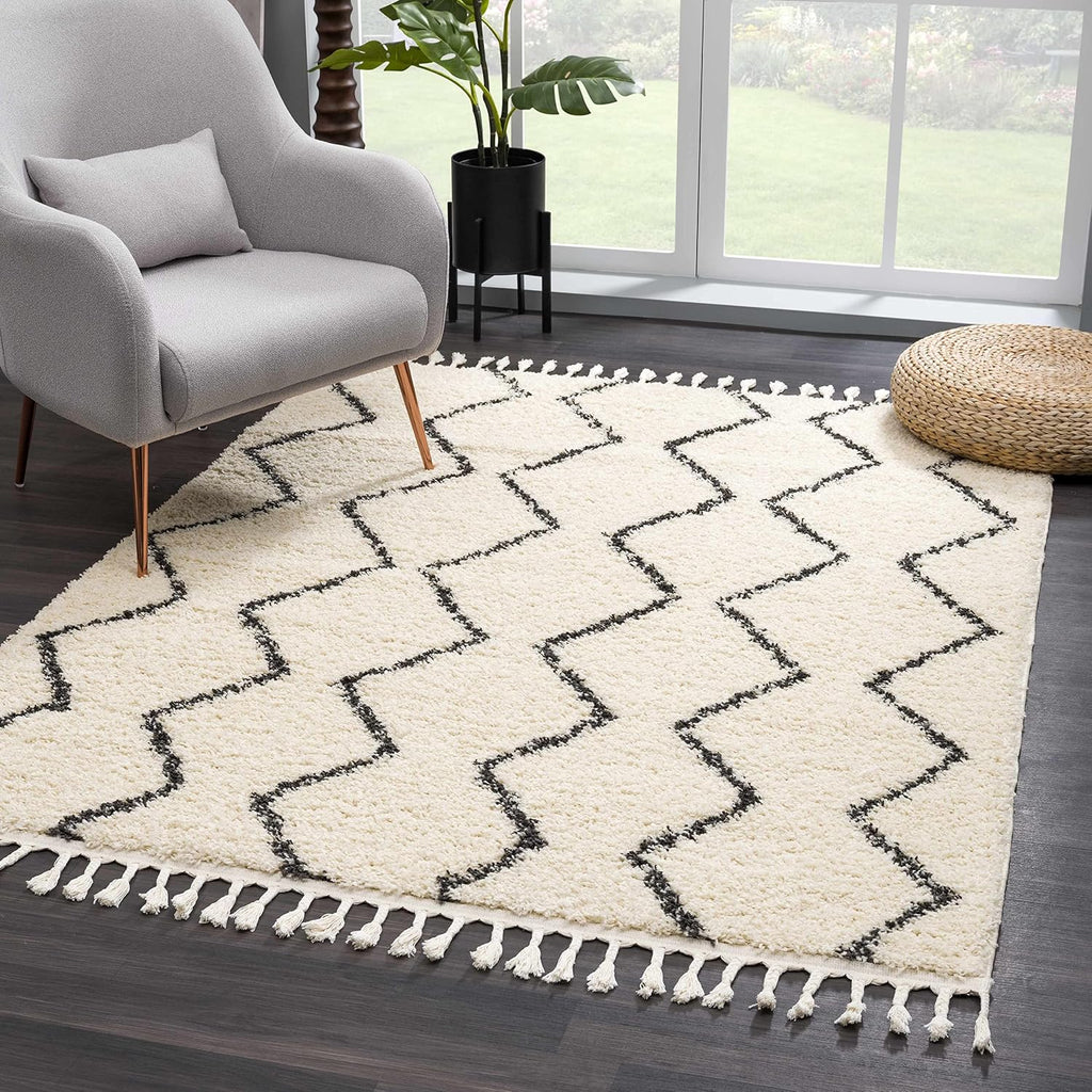 Azalea Living Room, Bedroom Area Rug - Diamond Geometric Trellis Zig Zag - Bohemian Moroccan Berber Boho Tribal