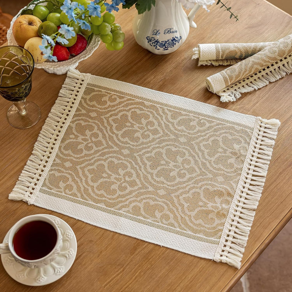 Boho Woven Placemats Set of 4, 14x18 Inch Heat Resistant Dinner Mats
