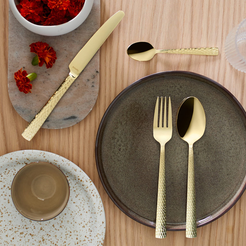 Felicity 18/0 Stainless Steel Flatware Set - Matte Champagne - 20 Piece Place Setting - Service for 4 - Fork Spoon