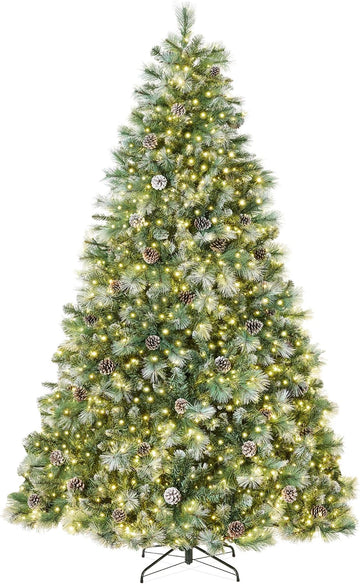Pre-Lit Scotch Pine Christmas Tree, Premium Frosted Pre-Decorated Artificial Holiday Decor w/ 946 Branch Tips