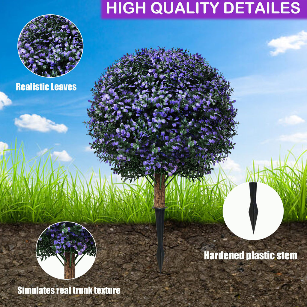Fall Artificial Ball Boxwood Topiary Tree Outdoor Set of 2, Faux Bushes Plants with Spike, Autumn Boxwood Ball Fake