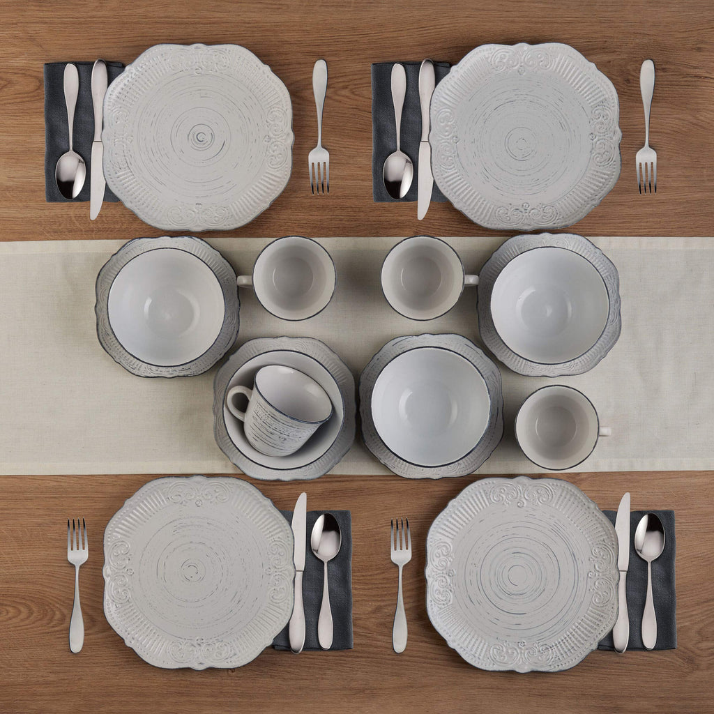 Isabella 16-Piece Stoneware Dinnerware Set, Service for 4 - Handpainted Unique Glazed Finish - Includes Dinner