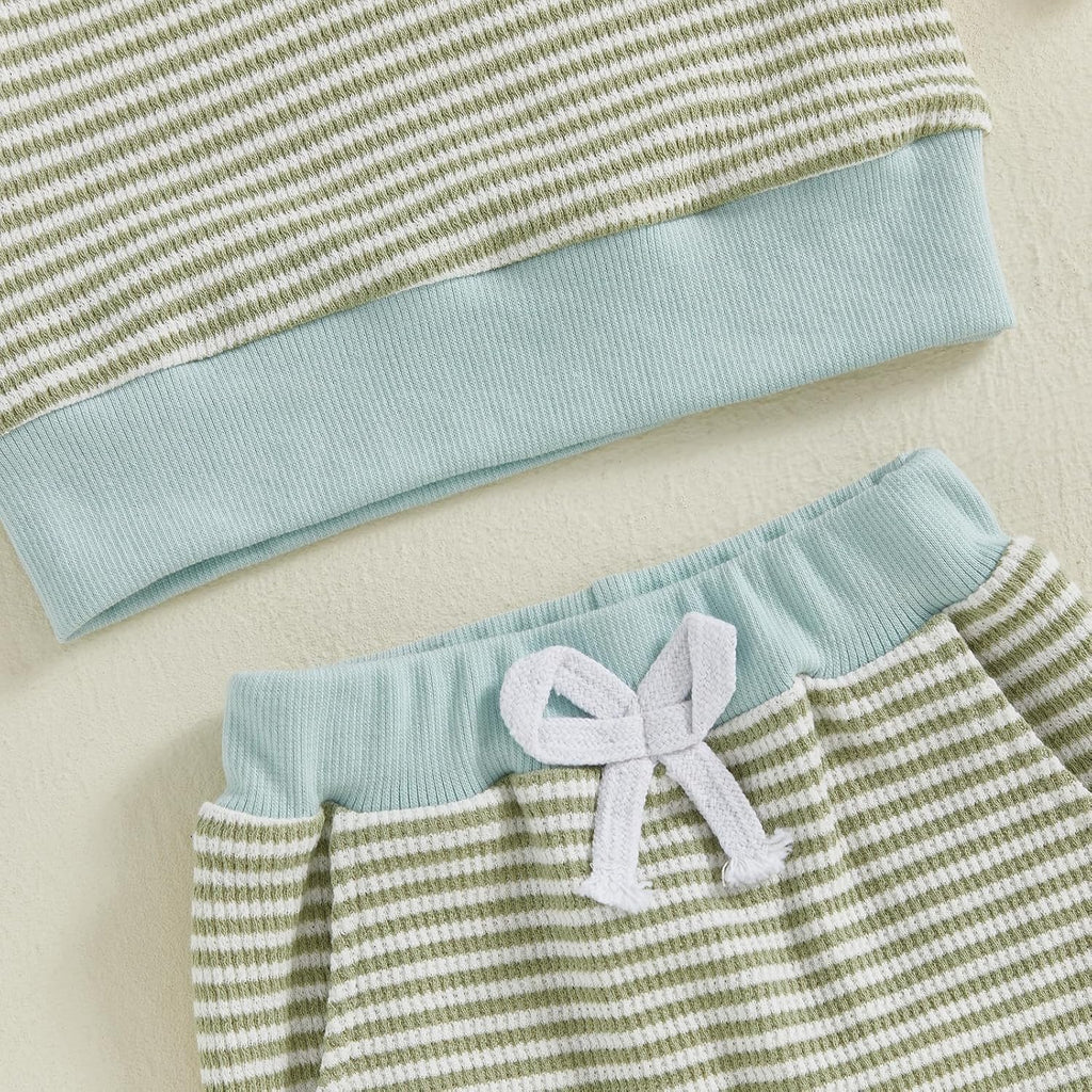Baby Toddler Boy Girl Fall Winter Clothes Embroidery Stripe Pullover Pants Sets Infant Long Sleeve Sweatshirt Outfits
