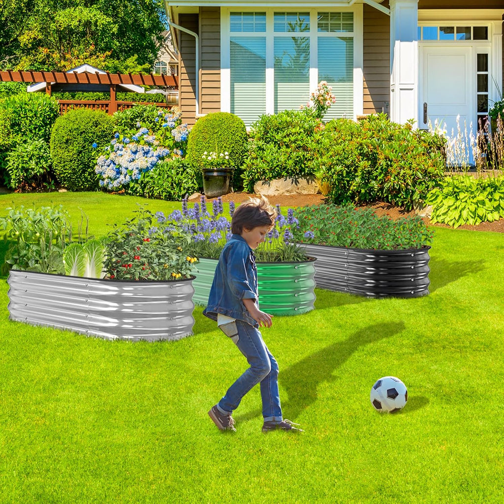 Galvanized Raised Garden Bed Outdoor,8×4×1ft Oval Garden Bed for Gardening,Vegetables,Flowers,Sturdy Metal Planter